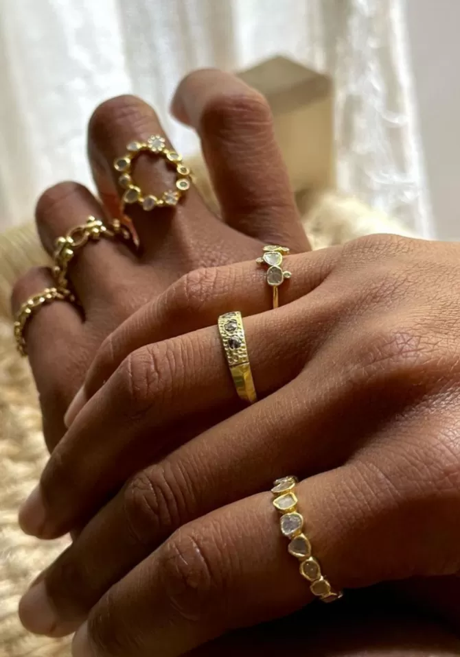 Vic et Max Bague Alliance Tout Diamants Polki Sertis Hot