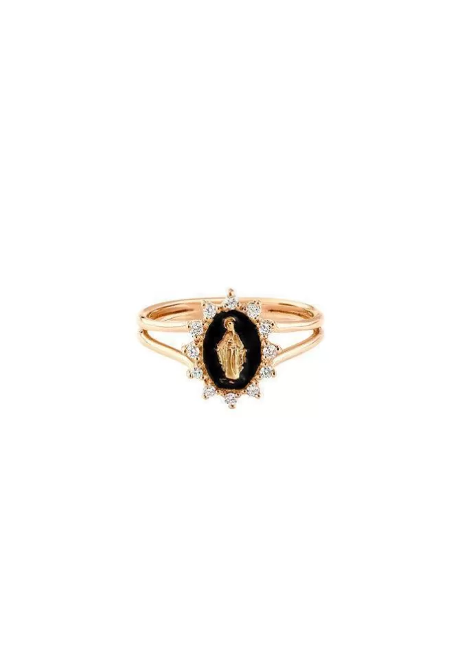 Gigi Clozeau Bague Petite Madone Suprême Or Rose Diamants Et Résine Noire Best
