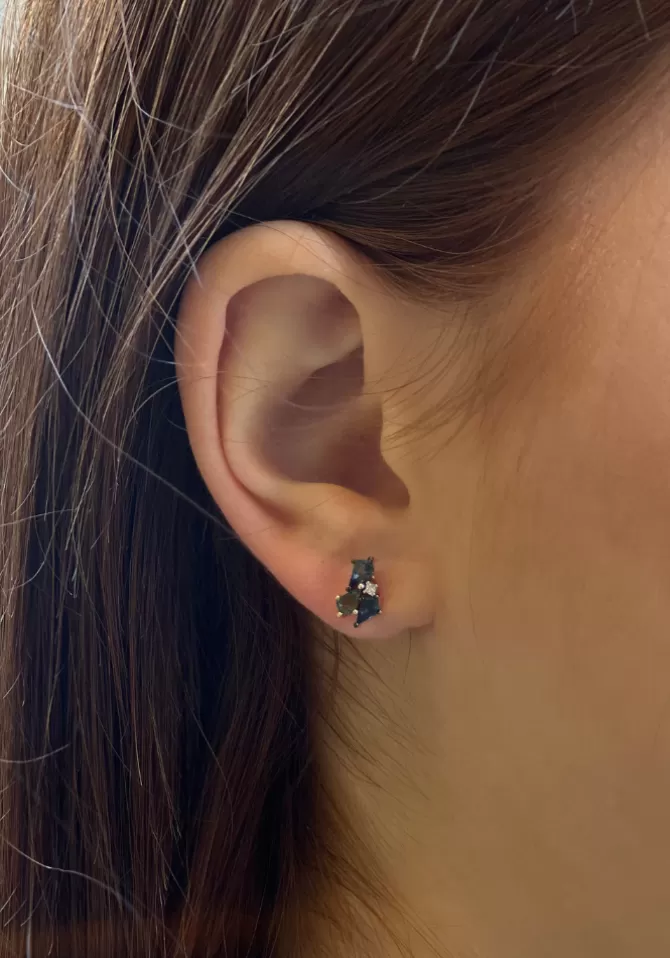 Kismet By Milka Boucle D'Oreille 3 Saphirs Bleus Et Vert Cheap