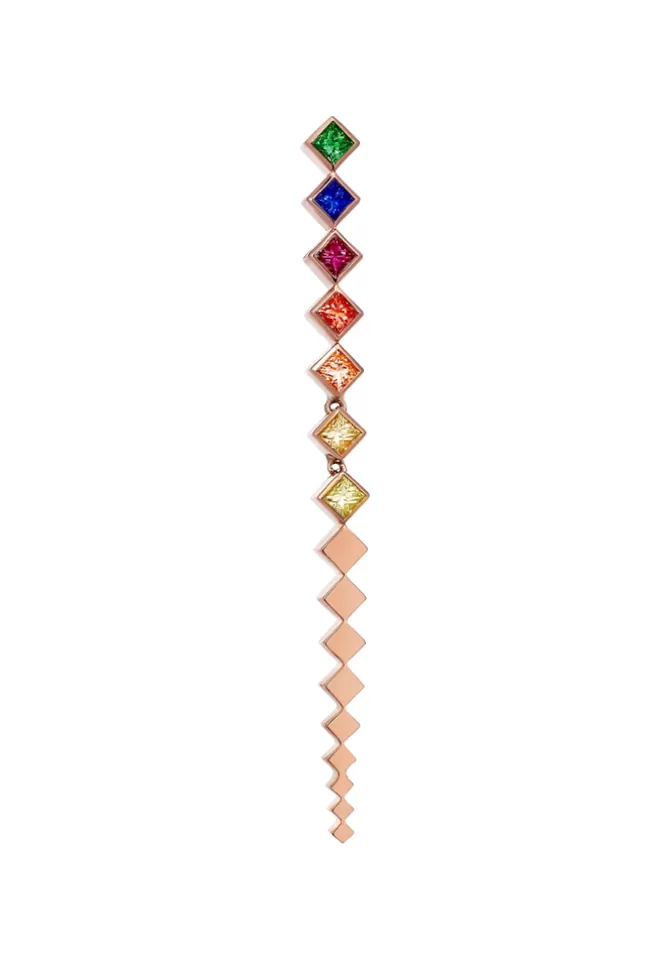 Kismet By Milka Boucle D'Oreille Avec Carrés Emeraude Saphirs Et Rubis Best Sale
