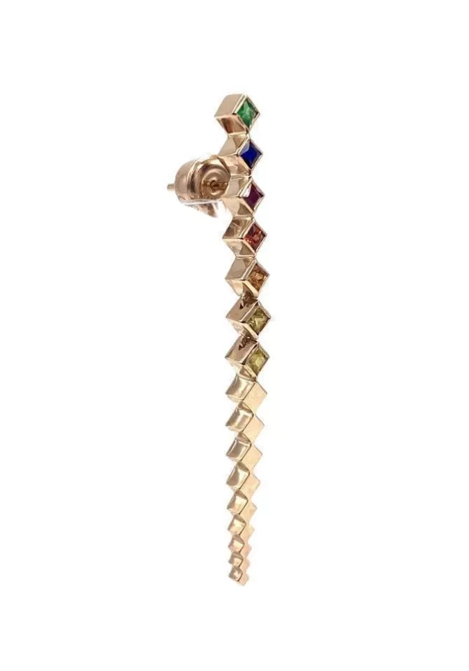Kismet By Milka Boucle D'Oreille Avec Carrés Emeraude Saphirs Et Rubis Best Sale