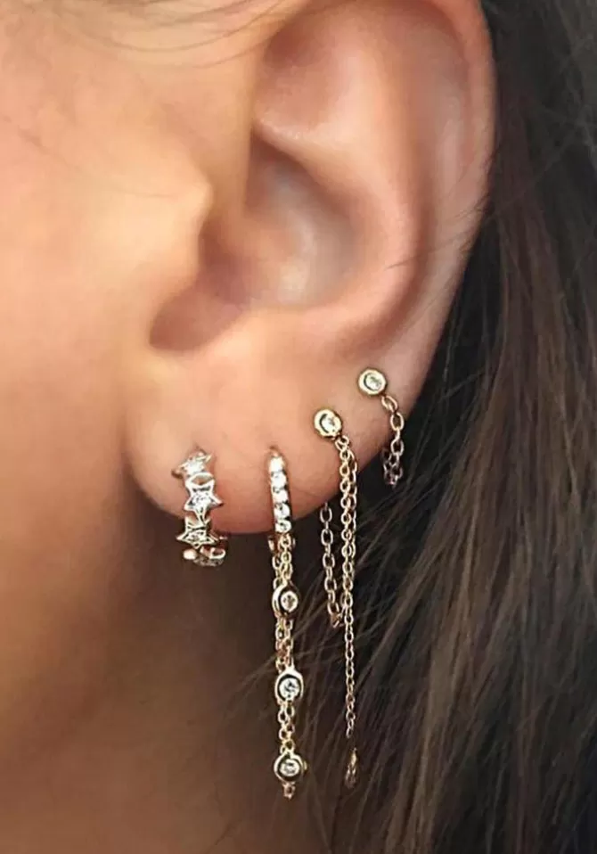 Kismet By Milka Boucle D'Oreille Solitaire Diamond Dangling Chain Diamant Blanc Hot