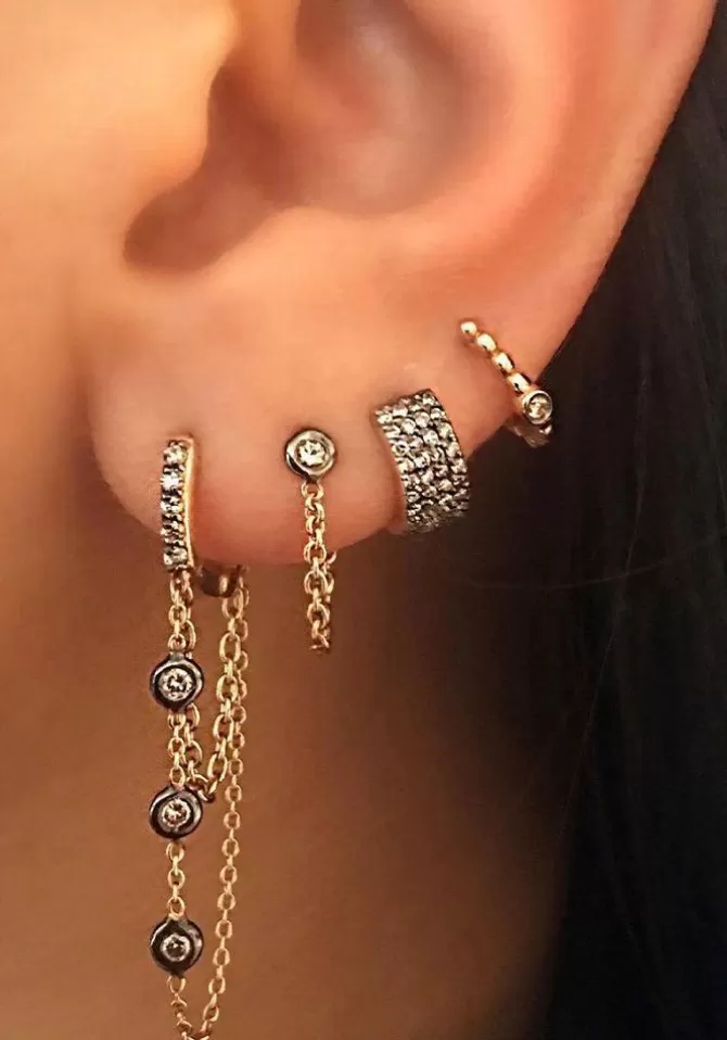 Kismet By Milka Boucle D'Oreille Solitaire Diamond Dangling Chain Diamant Champagne Clearance