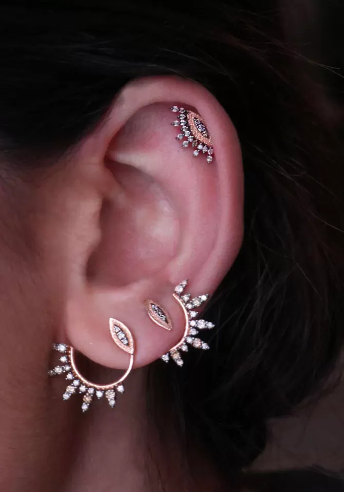 Kismet By Milka Boucle D'Oreille 10Th Eye Diamants Champagne New