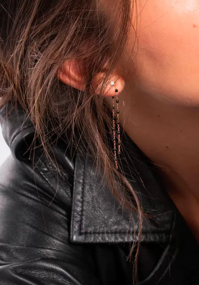 Gigi Clozeau Boucles D'Oreilles Dansantes Classique Gigi Diamant Or Rose Résines Noire Discount