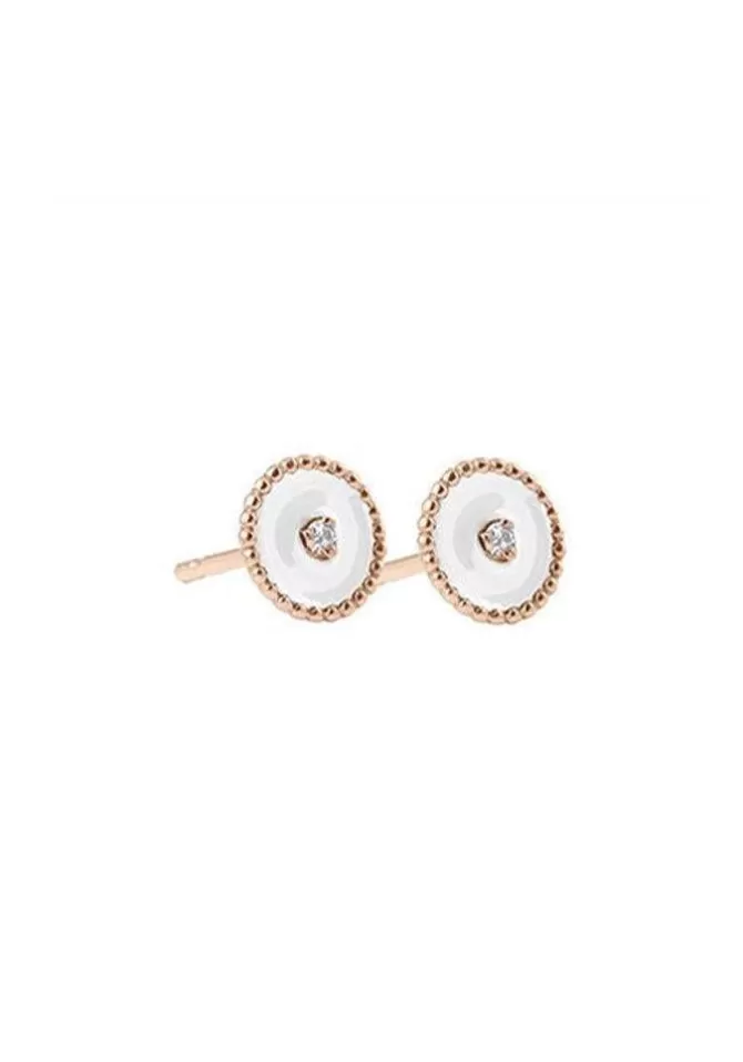 Gigi Clozeau Boucles D'Oreilles Étoile du Nord Or Rose Diamants Et Résine Blanche Sale