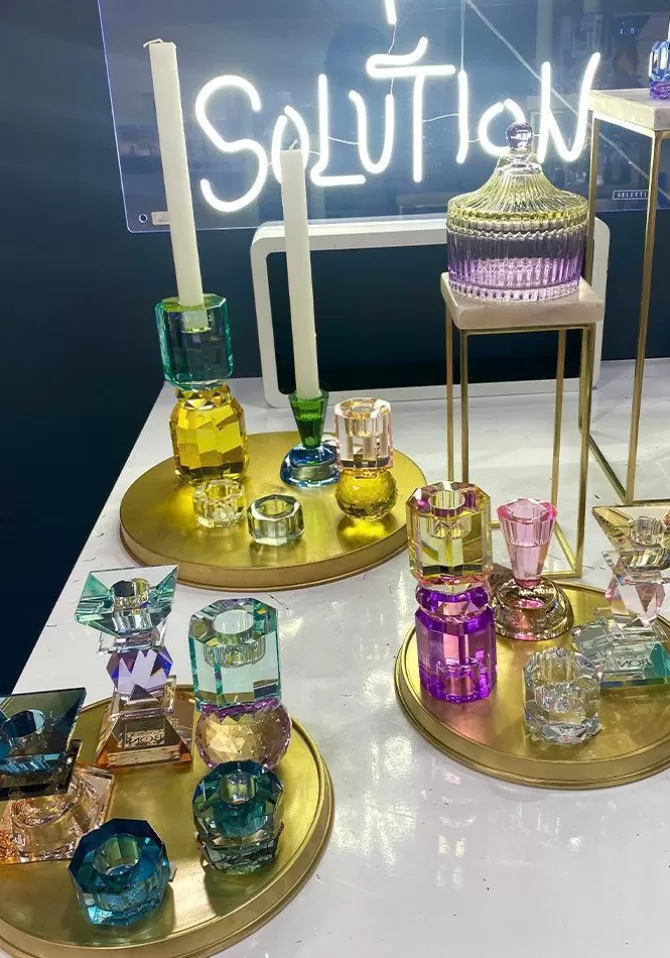 Blush Sélection Décoration Bougeoir Crystal Facetté Jaune Discount
