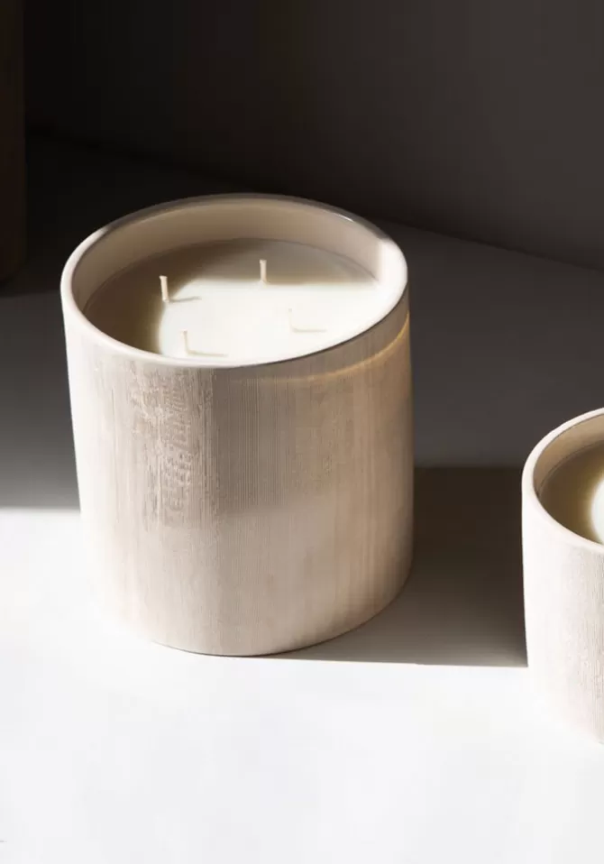 Côté Bougie Bougie Céramique Striée Blanche L Cheap