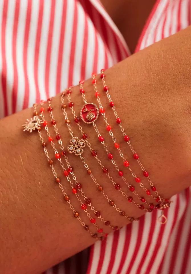 Gigi Clozeau Bracelet Classique Gigi Or Rose Et Résines Coquelicot 17cm New