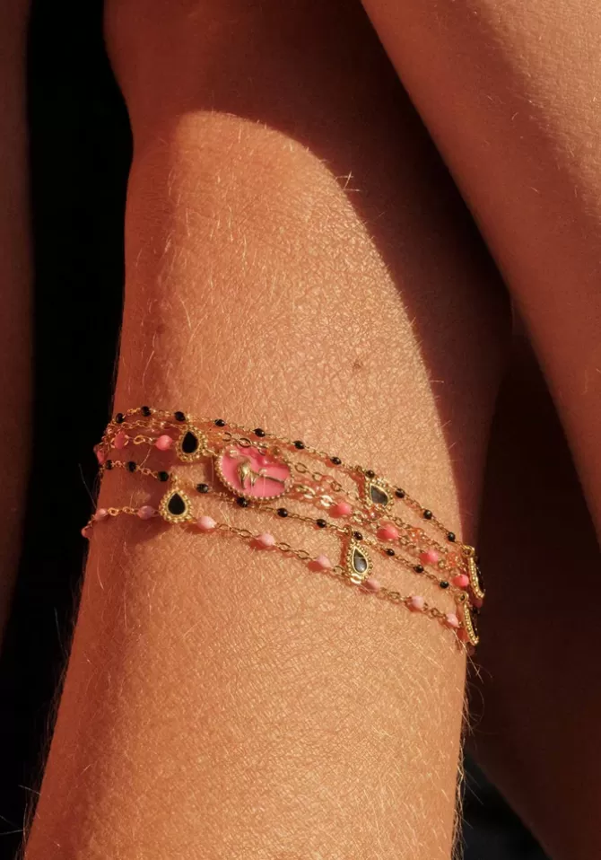 Gigi Clozeau Bracelet Classique Gigi Or Rose Et Résines Fuchsia 17cm Flash Sale