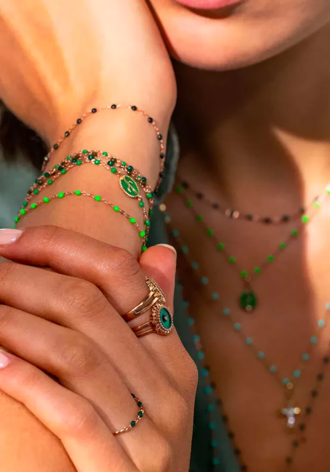 Gigi Clozeau Bracelet Classique Gigi Or Rose Et Résines Vert Fluo 17cm Sale