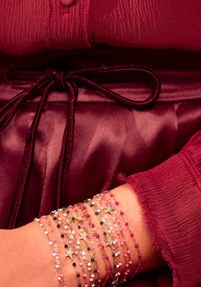 Gigi Clozeau Bracelet Classique Gigi Étoile Diamant Or Rose Et Résines Emeraudes 17cm Discount