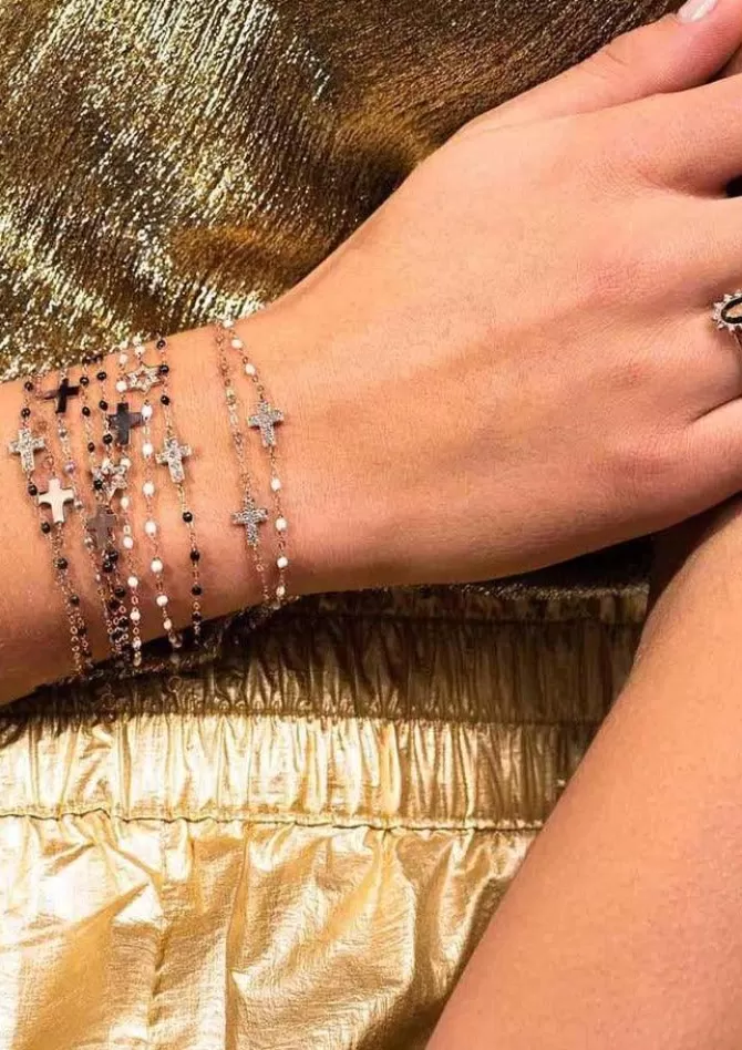 Gigi Clozeau Bracelet Croix Or Rose Et Résines Noir 17cm Cheap