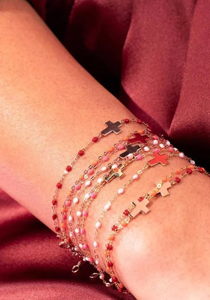Gigi Clozeau Bracelet Croix Or Rose Et Résines Rose Bébé 17cm Clearance