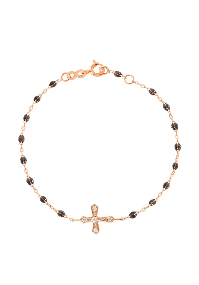 Gigi Clozeau Bracelet Croix Vintage Diamants Or Rose Et Résine Quartz 17 cm Clearance
