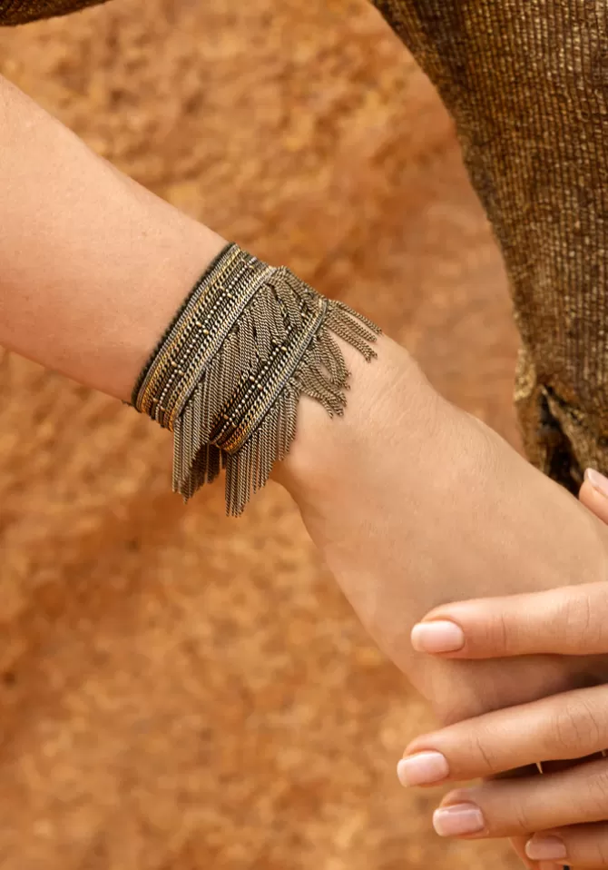Marie-Laure Chamorel Bracelet 1L013 Double Tour Kaki Gold Antique Cheap