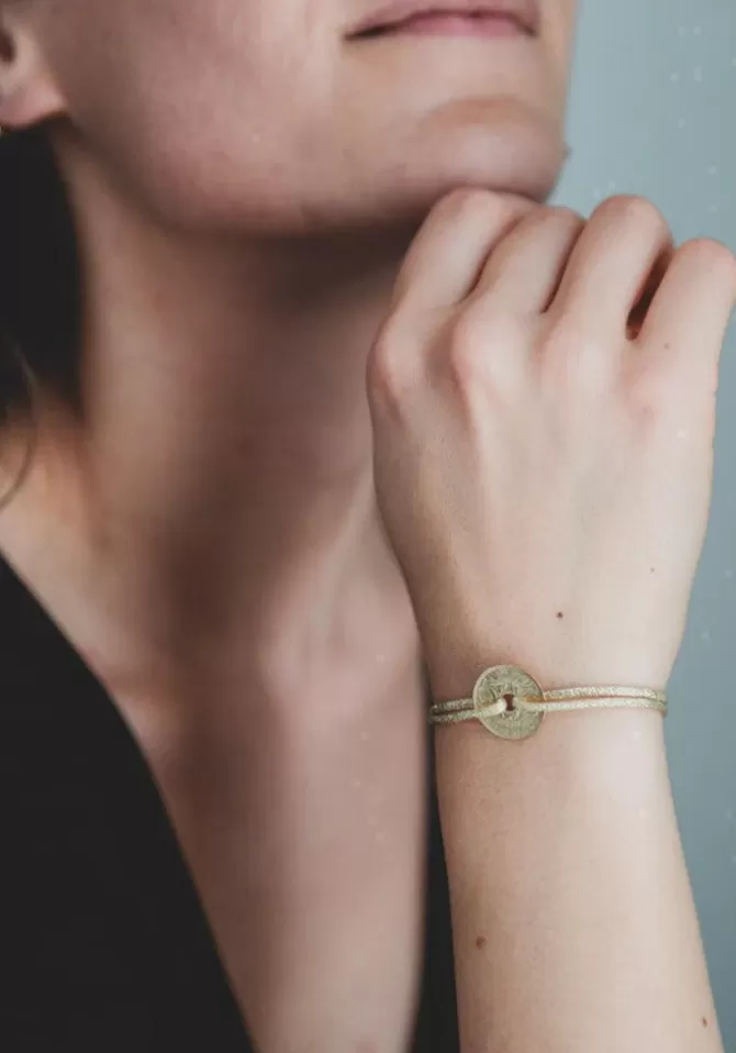 Le Sou Français Bracelet Louvre Pièce 5cts Dorée Lurex Doré Flash Sale