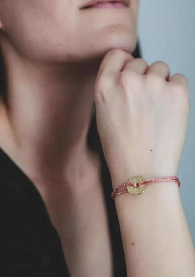 Le Sou Français Bracelet Louvre Pièce 5cts Dorée Lurex Fuchsia Sale