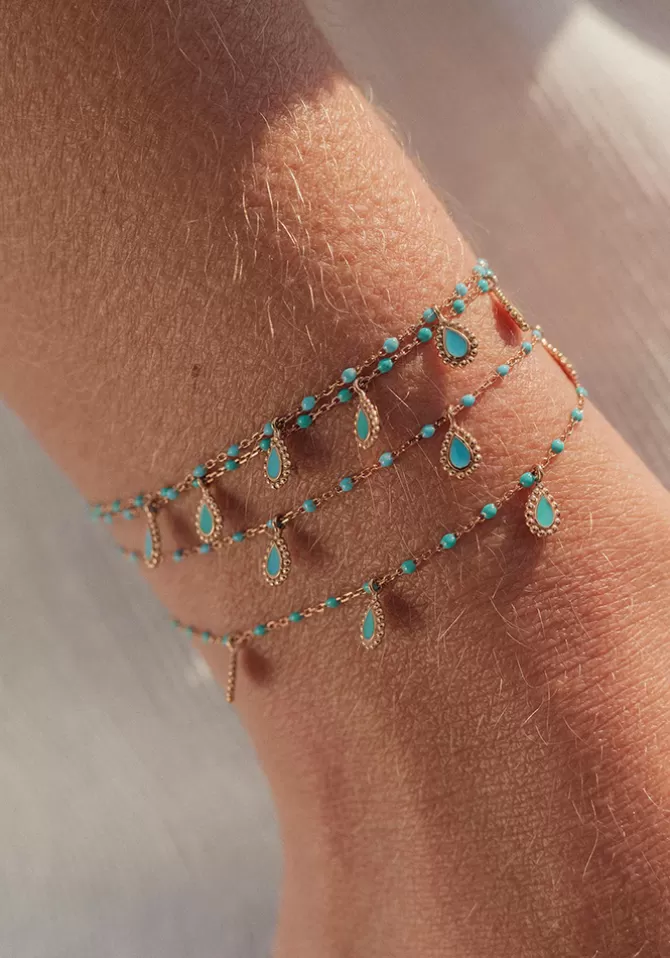 Gigi Clozeau Bracelet Lucky Cashmere Or Rose Et Résines Turquoise Vert 17cm Outlet