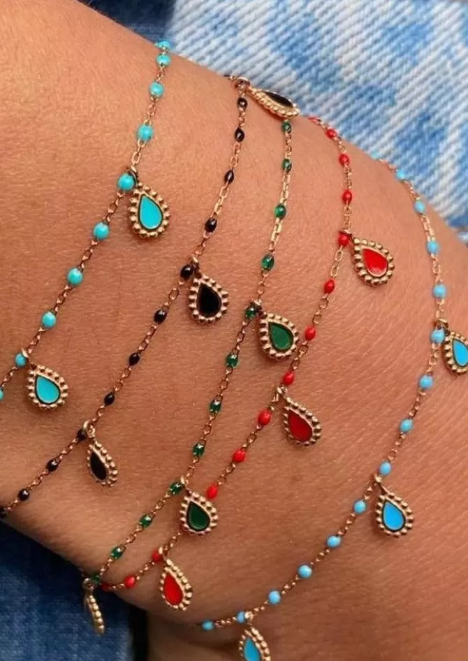 Gigi Clozeau Bracelet Lucky Cashmere Or Rose Et Résines Vert Émeraude 17cm Cheap