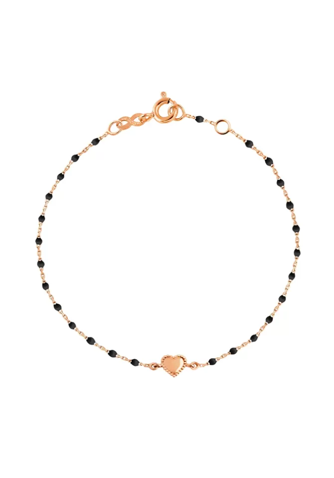 Gigi Clozeau Bracelet Lucky Coeur Or Rose Et Résines Noir 17cm Online