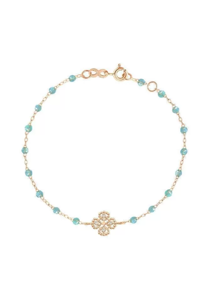 Gigi Clozeau Bracelet Lucky Trèfle Diamant Or Rose Diamant Et Résines Aqua 17cm Flash Sale