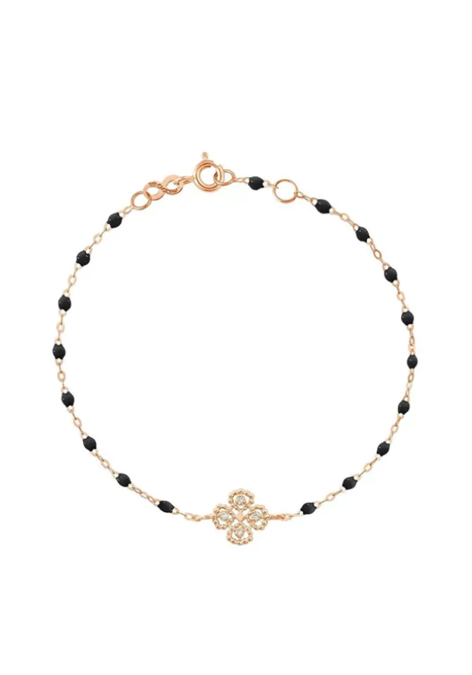 Gigi Clozeau Bracelet Lucky Trèfle Diamant Or Rose Diamant Et Résines Noir 17cm Cheap