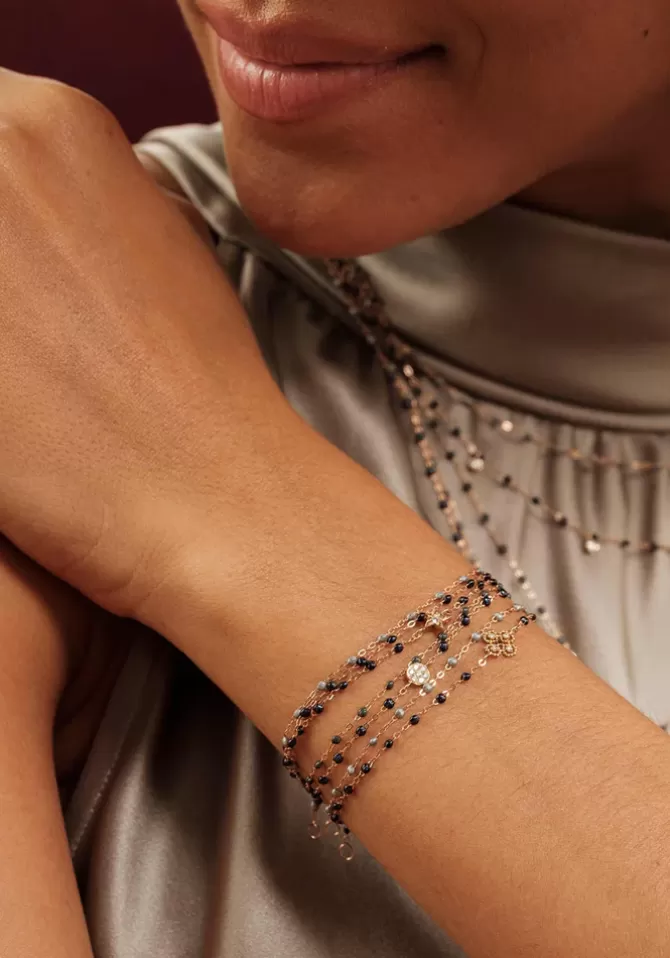 Gigi Clozeau Bracelet Lucky Trèfle Diamant Or Rose Diamant Et Résines Noir 17cm Cheap