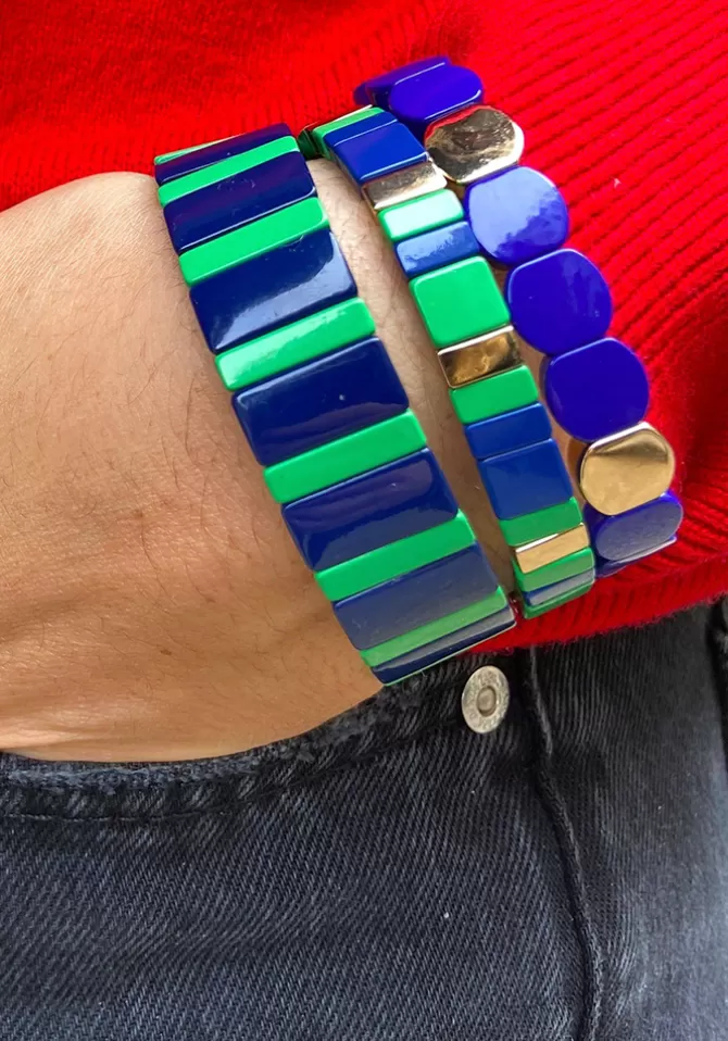 Simone à Bordeaux Bracelet Marine Perles Verticales Grand Modèle Bleu Et Vert Sale
