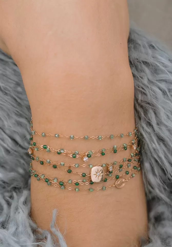 Gigi Clozeau Bracelet Miss Gigi Or Rose Diamant Et Résines Emeraude 17cm Store