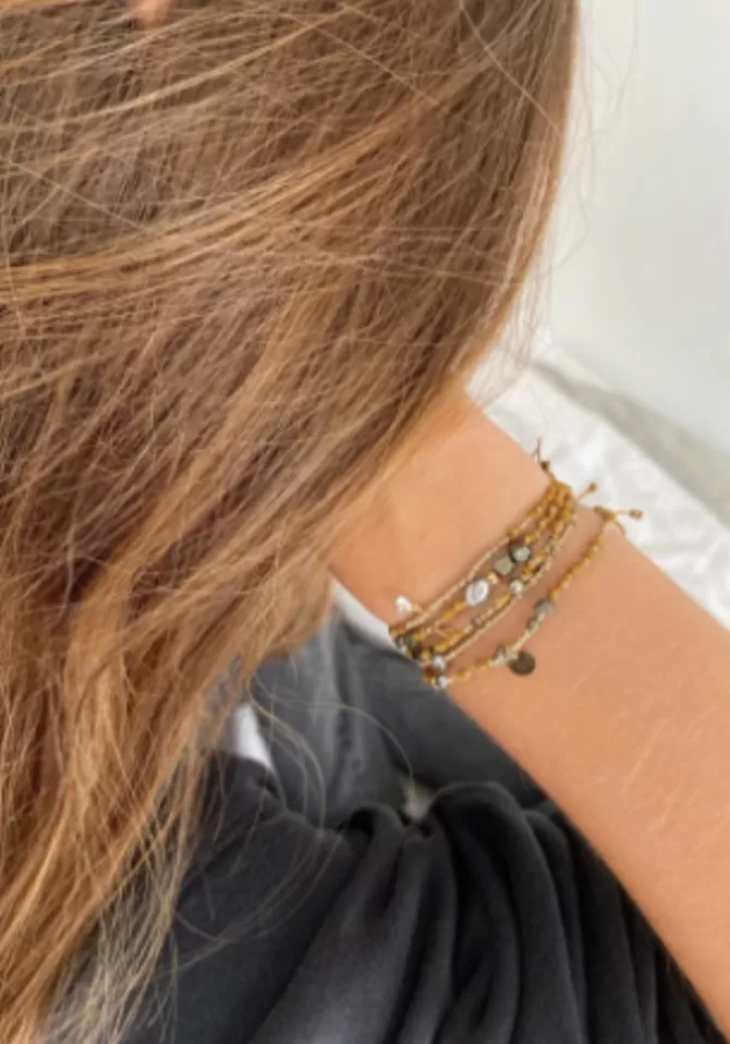 Be By Cat Bracelet Multi Perles Keishi Camel Et Doré Cheap