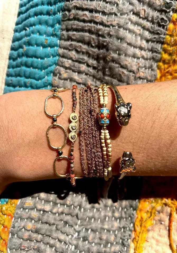 Marie-Laure Chamorel Bracelet N°182 Doré Et Bordeaux Discount