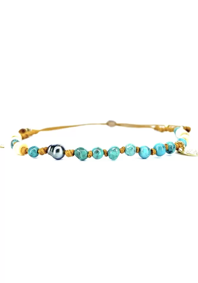 Be By Cat Bracelet Réglable Turquoise, Nacre Et Keshi Cheap