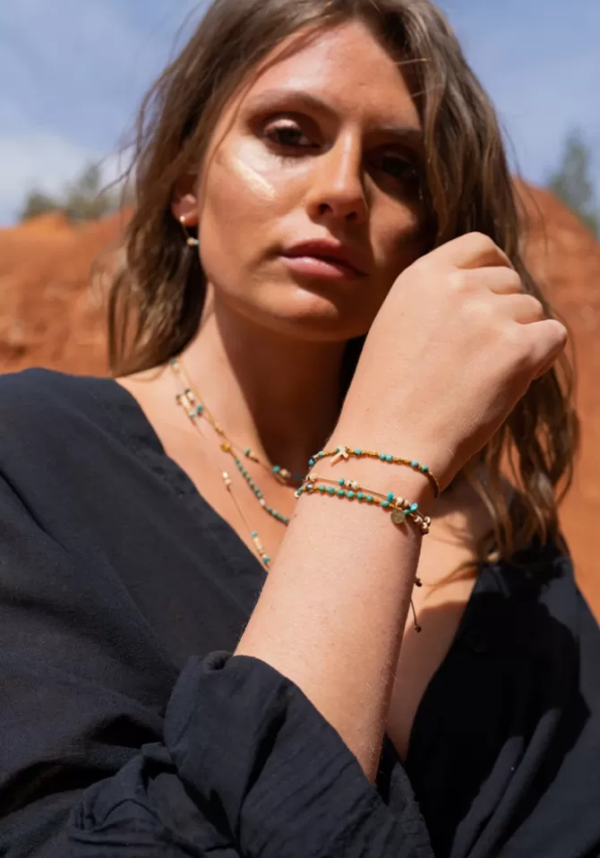 Be By Cat Bracelet Réglable Turquoise, Nacre Et Keshi Cheap