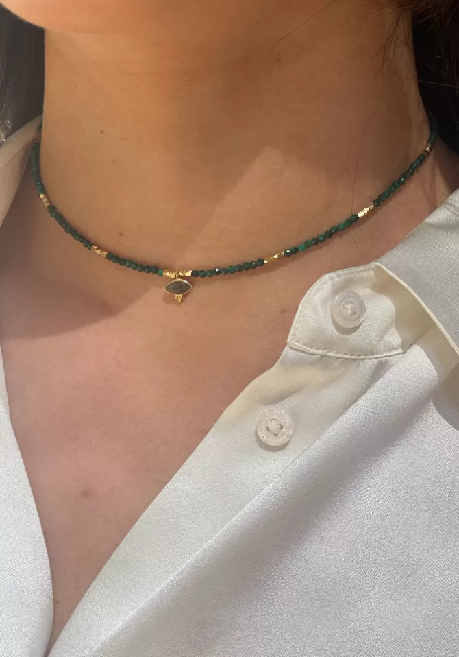 Hanka Ïn Collier Choker Eye Malachite Et Labradorite New