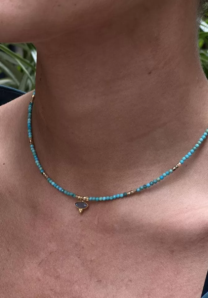 Hanka Ïn Collier Choker Eye Turquoise Et Labradorite New