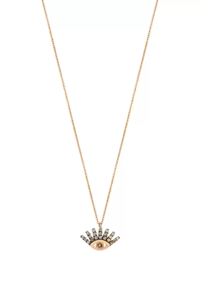 Kismet By Milka Collier Evil Eye Slim Chain Diamants Champagne New