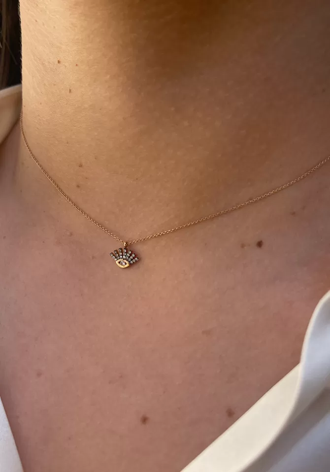 Kismet By Milka Collier Evil Eye Slim Chain Diamants Champagne New