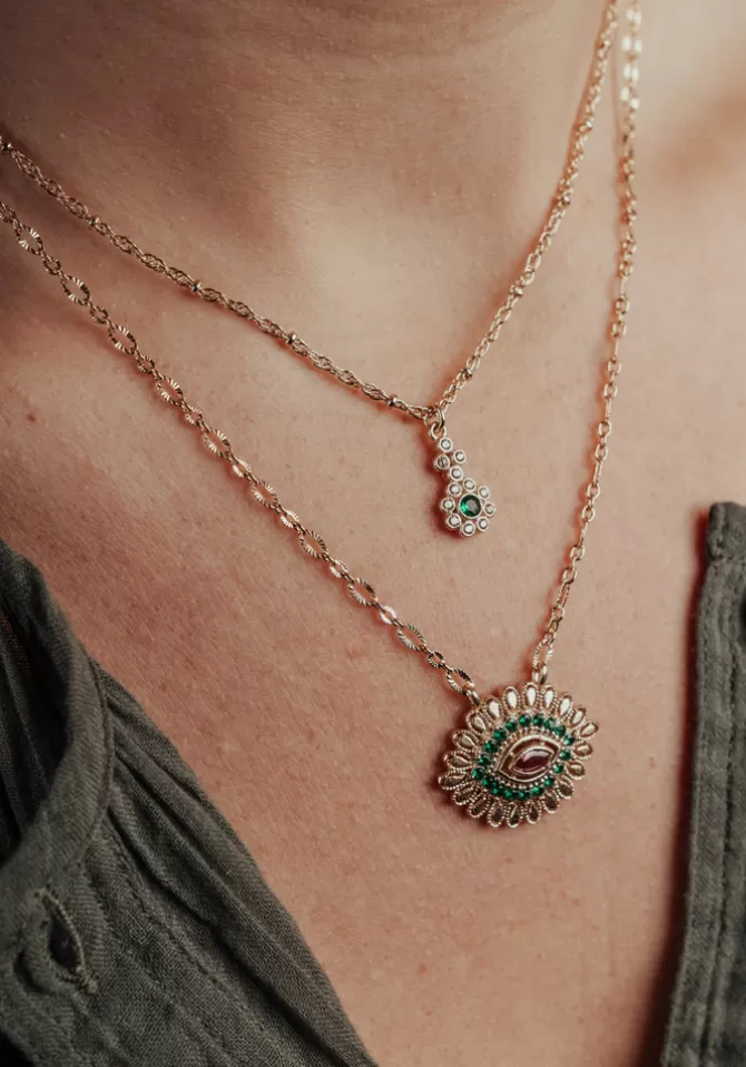 Virginie Berman Collier Fleur Doré Et Vert Petit Modèle Outlet