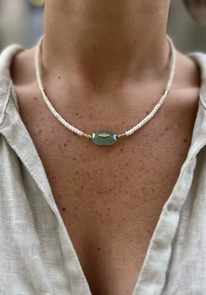Hanka Ïn Collier Inside 2 Quartz Vert Et Perles Blanches Cheap