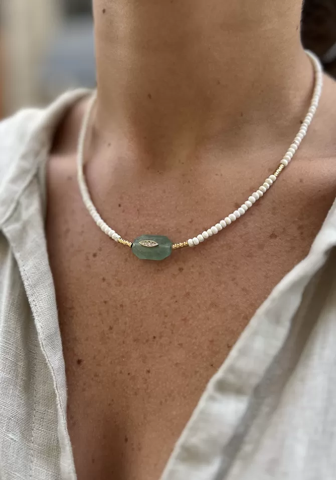 Hanka Ïn Collier Inside 2 Quartz Vert Et Perles Blanches Cheap