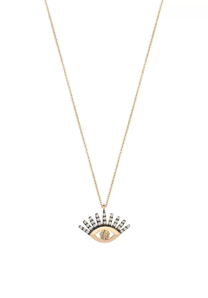 Kismet By Milka Collier Maxi Pave Evil Eye Slim Chain Diamants Champagne Fashion