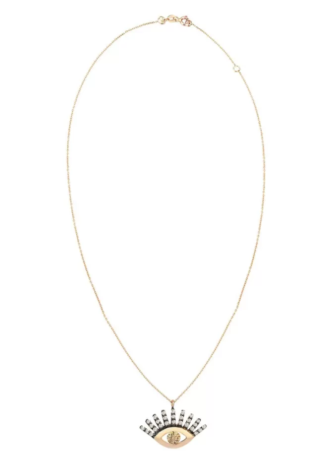 Kismet By Milka Collier Maxi Pave Evil Eye Slim Chain Diamants Champagne Fashion