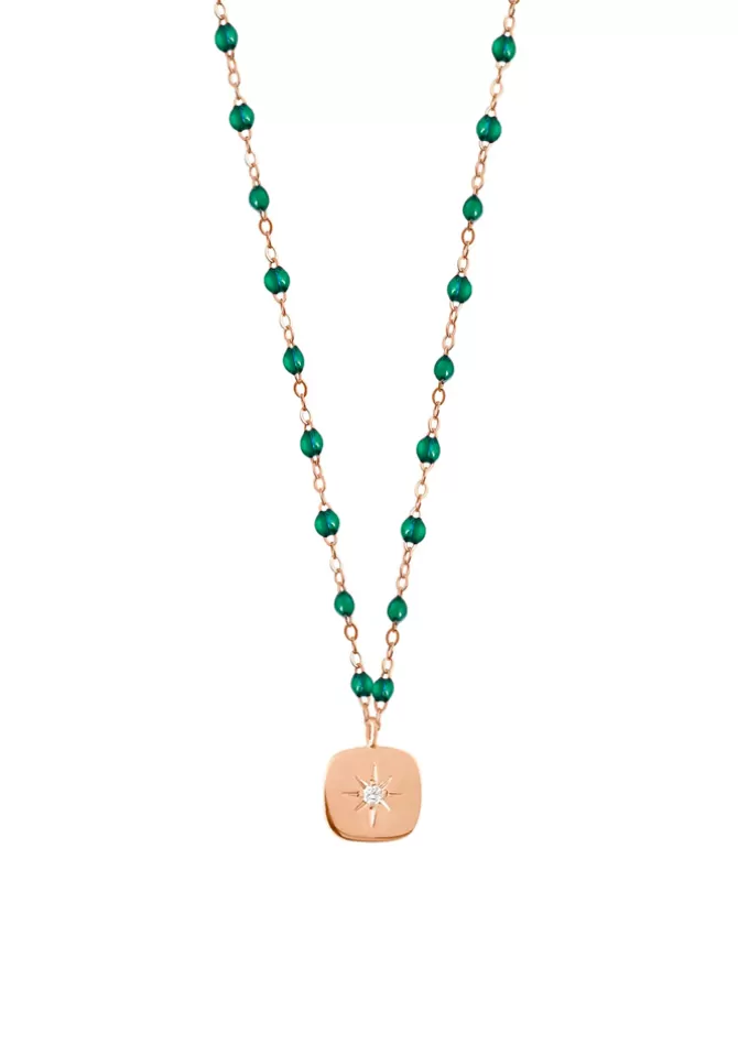Gigi Clozeau Collier Miss Gigi Or Rose Et Résines Émeraude 42cm Cheap