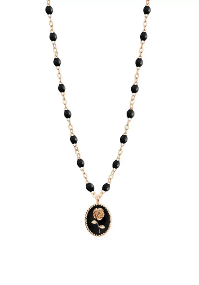 Gigi Clozeau Collier Rose Or Rose Et Résines Noir 42cm Fashion