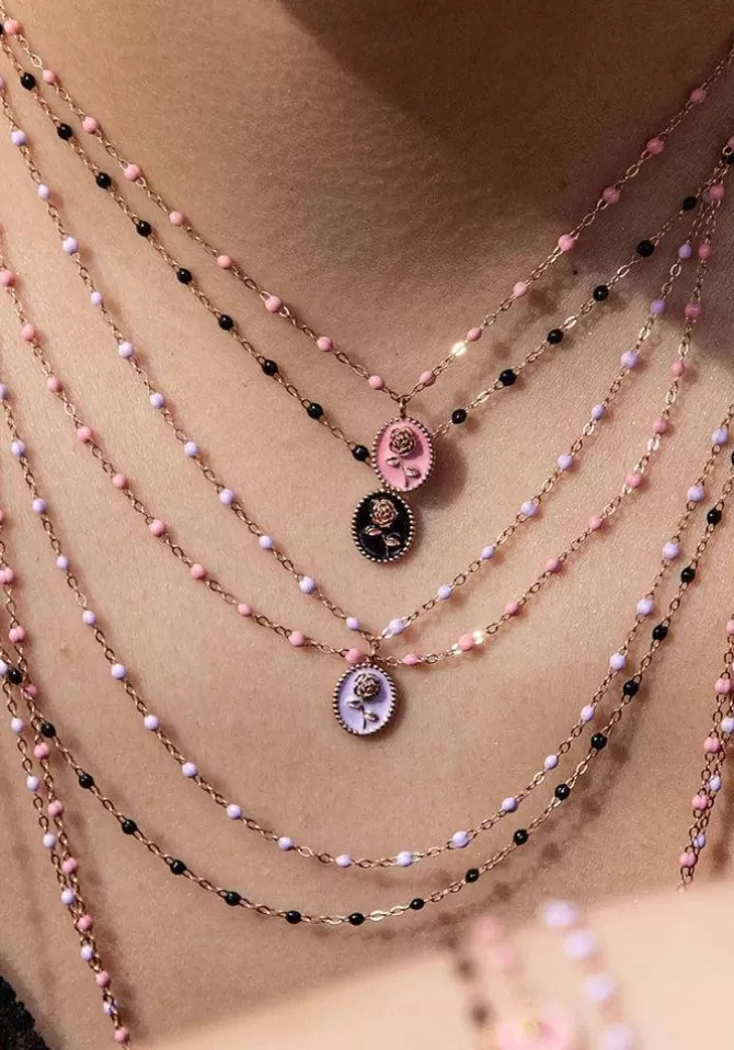 Gigi Clozeau Collier Rose Or Rose Et Résines Noir 42cm Fashion