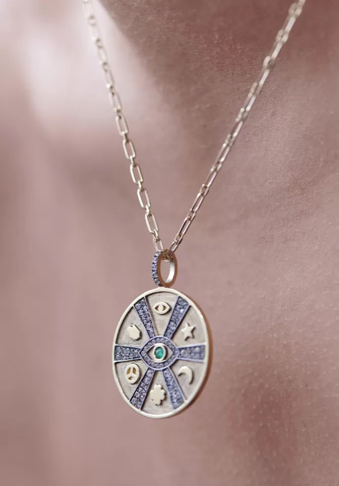 Feidt Médaille Oeil Et Symboles Saphirs Blancs Best Sale