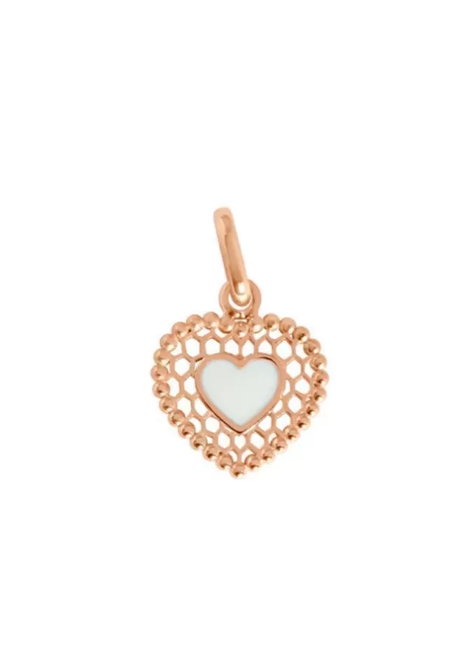Gigi Clozeau Pendentif Coeur Dentelle Or Rose Résine Blanc Fashion