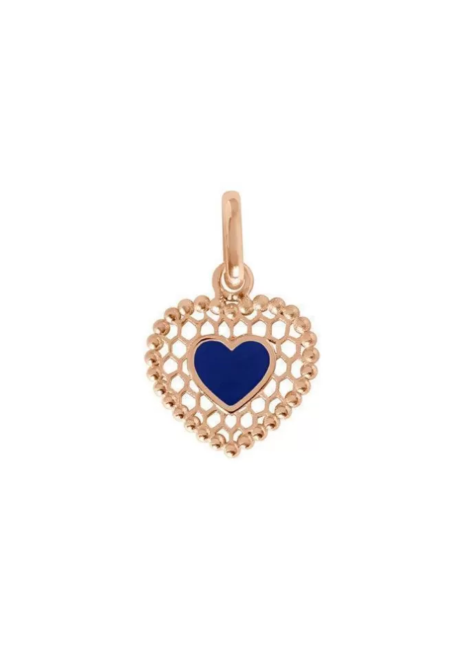 Gigi Clozeau Pendentif Coeur Dentelle Or Rose Résine Bleu De Prusse Shop