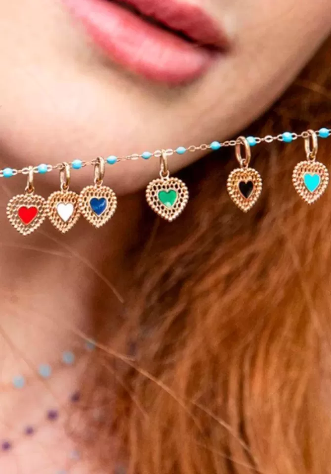 Gigi Clozeau Pendentif Coeur Dentelle Or Rose Résine Coquelicot Clearance